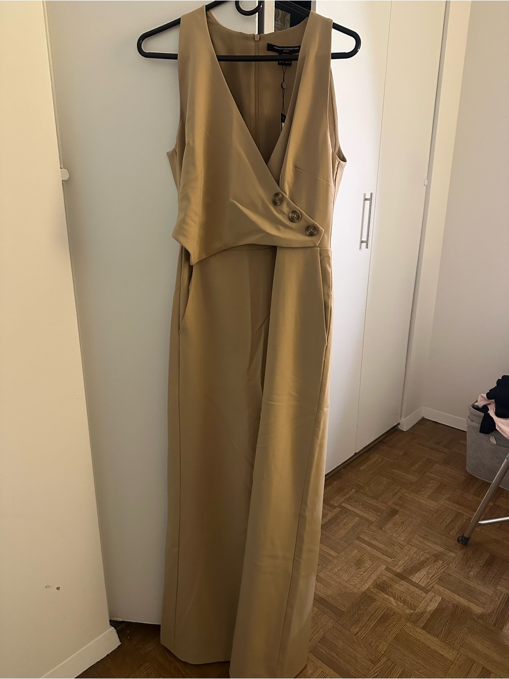 French Connection Tan Sleeveless Wrap Jumpsuit